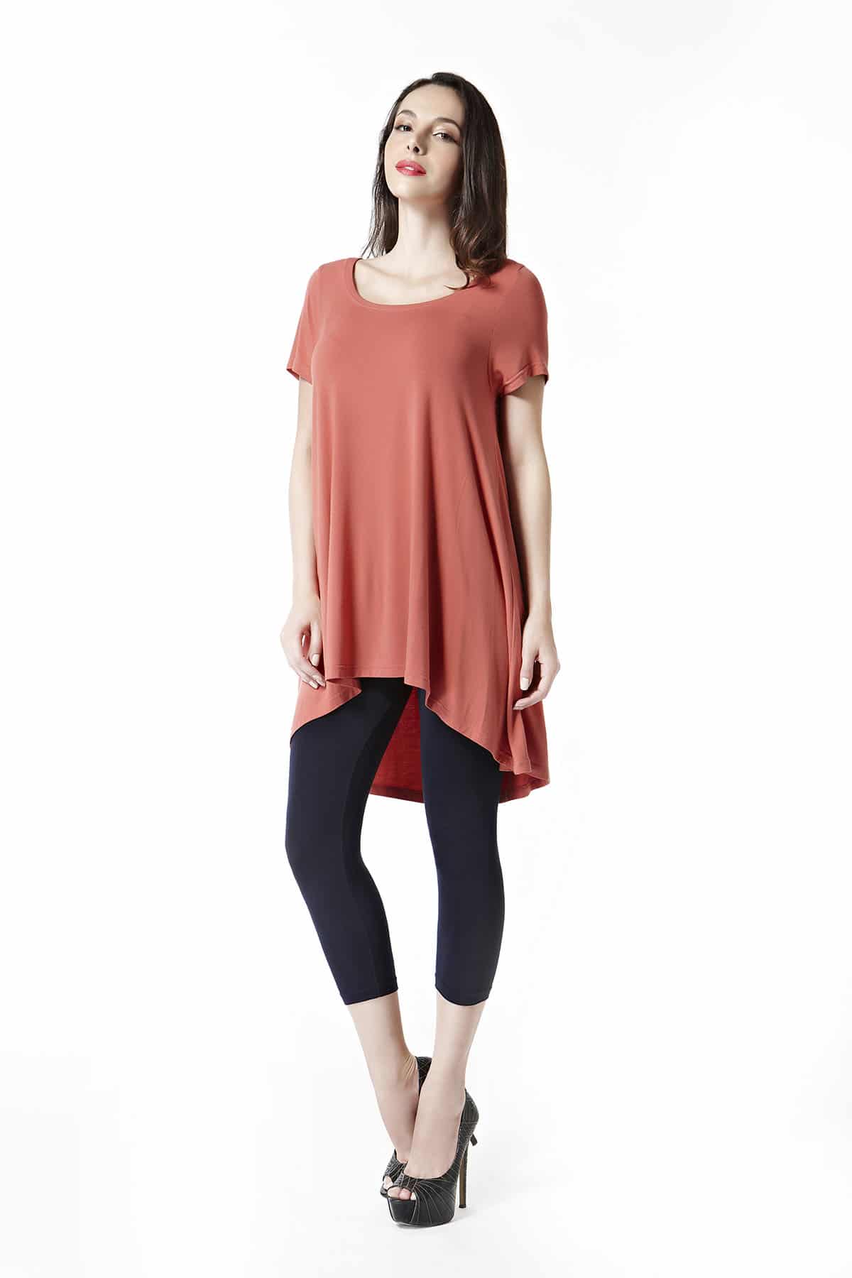 Bamboo Natural Fabric Scoop Neck High Low Top