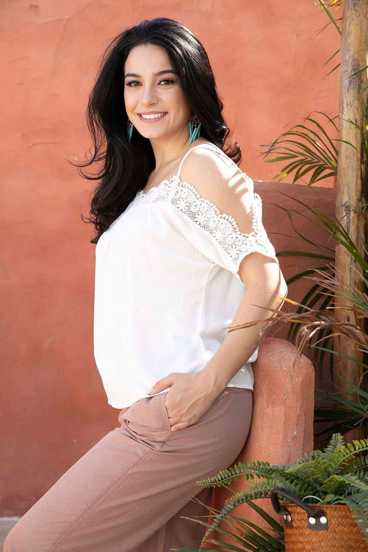 Lace Top with Cut Away Shoulder