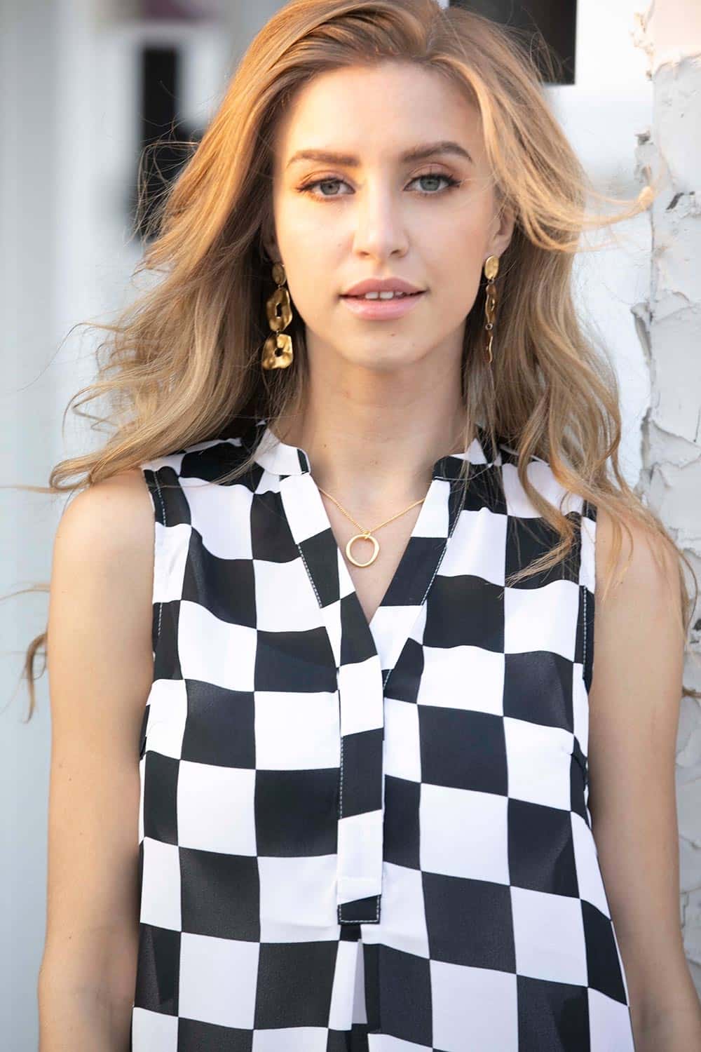 Large Checkered Button Up Top