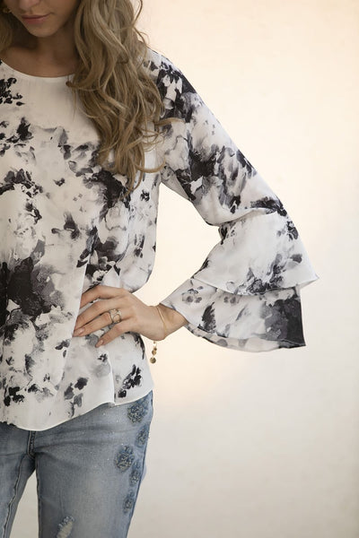 Kary Floral Bell Sleeve Top
