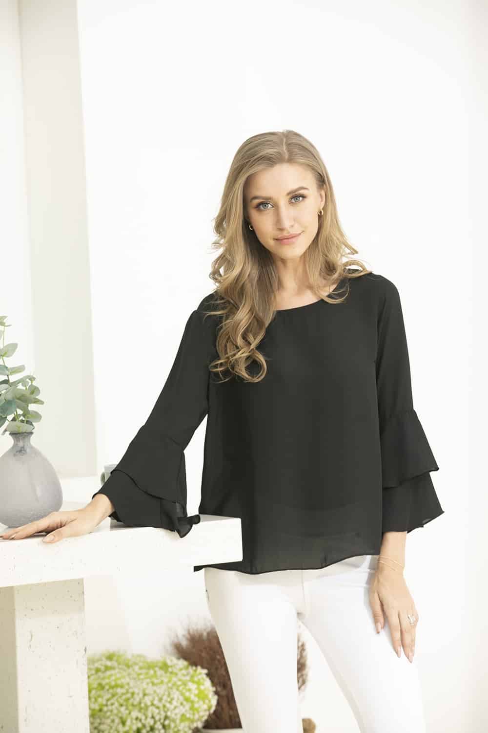 Black Top With Layered Sleeve