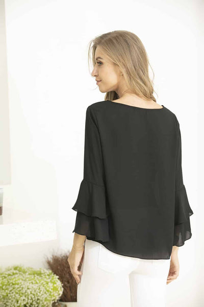 Black Top With Layered Sleeve