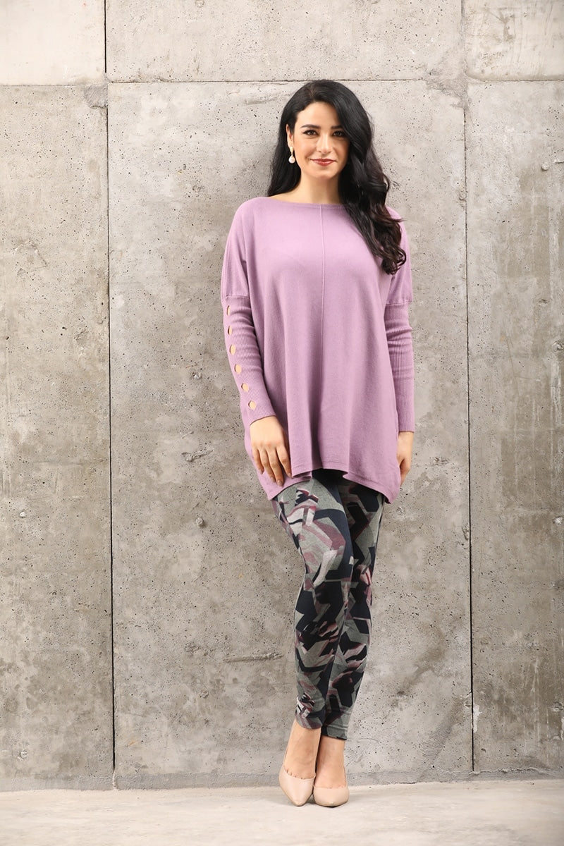 Cashmere Feel Boat Neck Tunic Top With Sleeve Detail