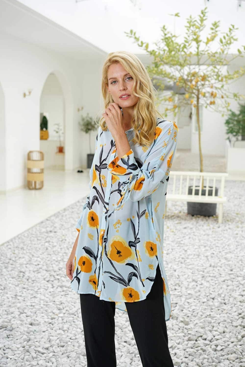Printed Tunic with Tied Sleeves