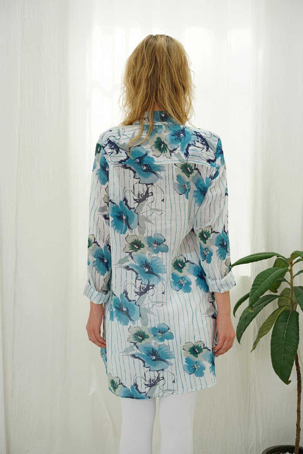 100% Cotton Stripe Blue Floral Print