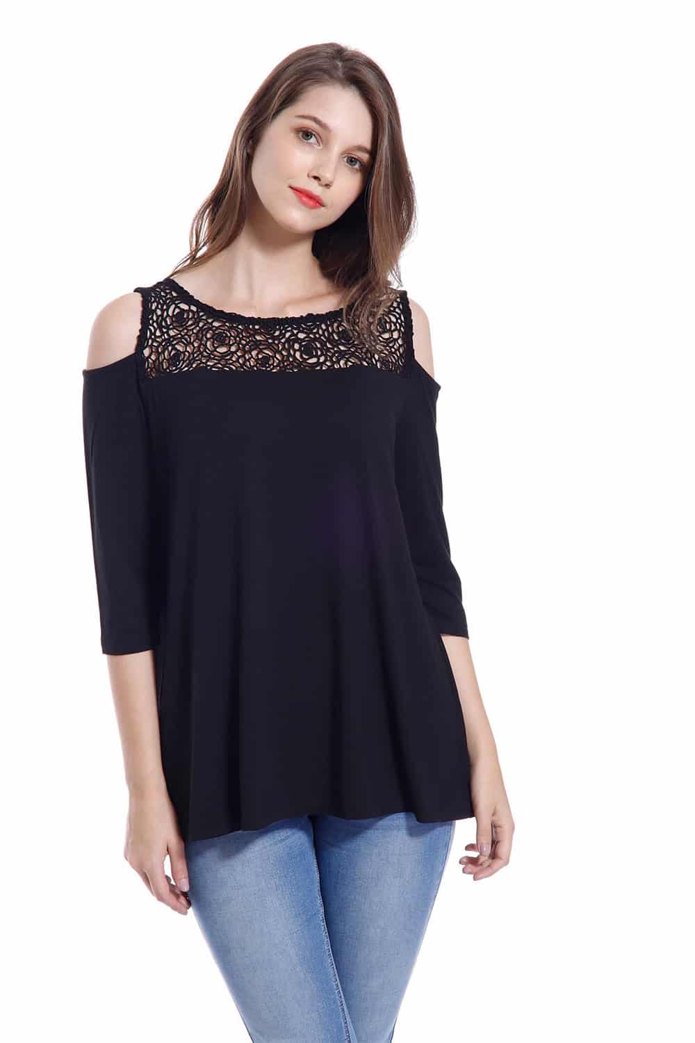 Bamboo Lace Cold Shoulder Top